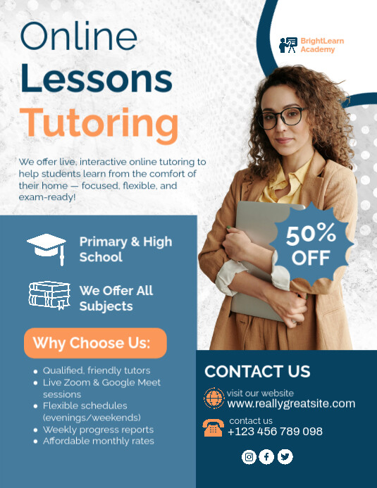Copy of Online Tutoring Services Flyer for Virtual Classes | PosterMyWall