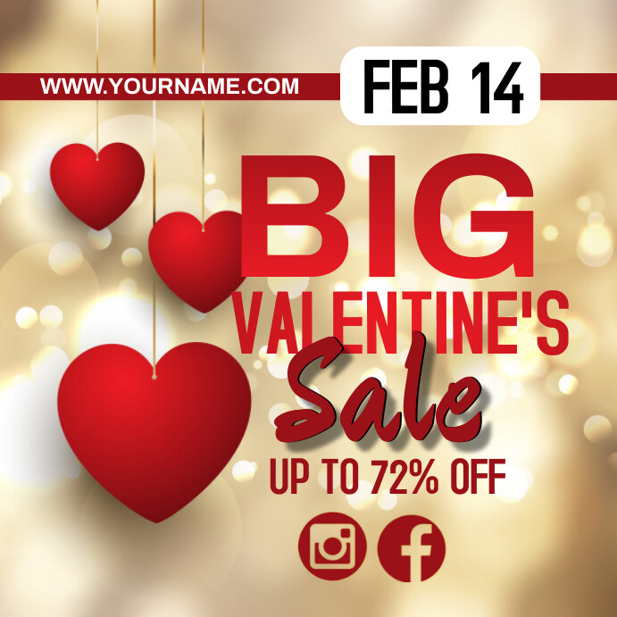Red and Gold Valentine's Sale Instagram Post Square (1:1) template