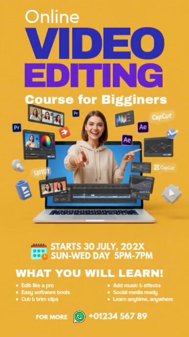 Online Video Editing Course Template | PosterMyWall