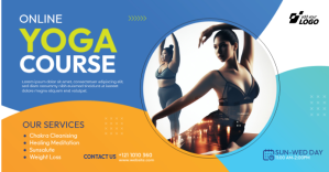 Blue Online Yoga Course Banner ads for Social Media Facebook begivenhed cover Template
