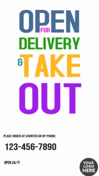 Open for delivery and take out poster flyer Instagram Story template