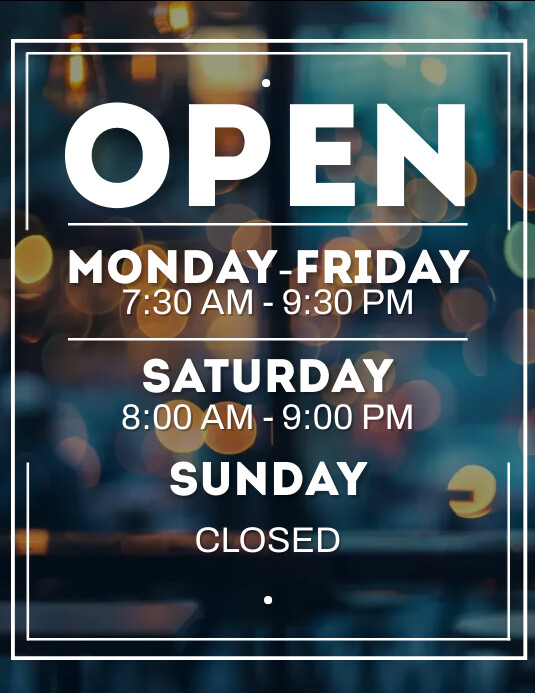 OPEN HOURS SIGN FLYER, operating hours 传单(美国信函) template