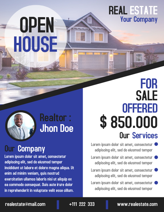 Open House Business Flyer Real Estate Template Design