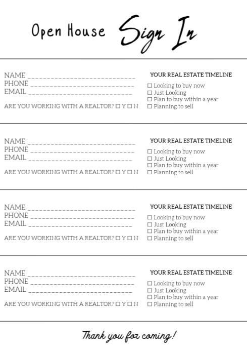 Open House Sign In Sheet Template | PosterMyWall