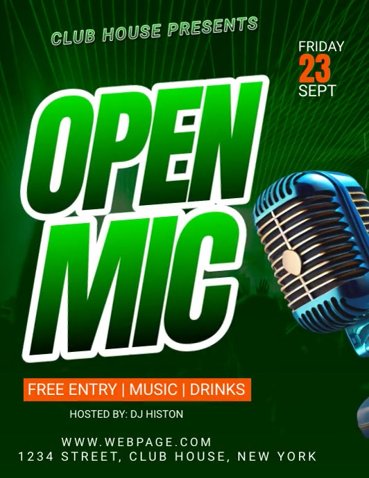 open mic 传单(美国信函) template