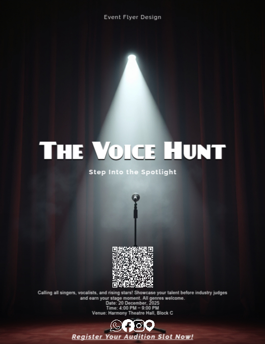 Copy of Open Mic Music Audition Flyer with Dramatic Spotlight & Stage ...