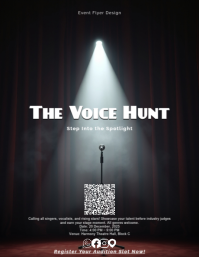 Open Mic Music Audition Flyer with Dramatic Spotlight & Stage Ambience Ulotka (US Letter) template