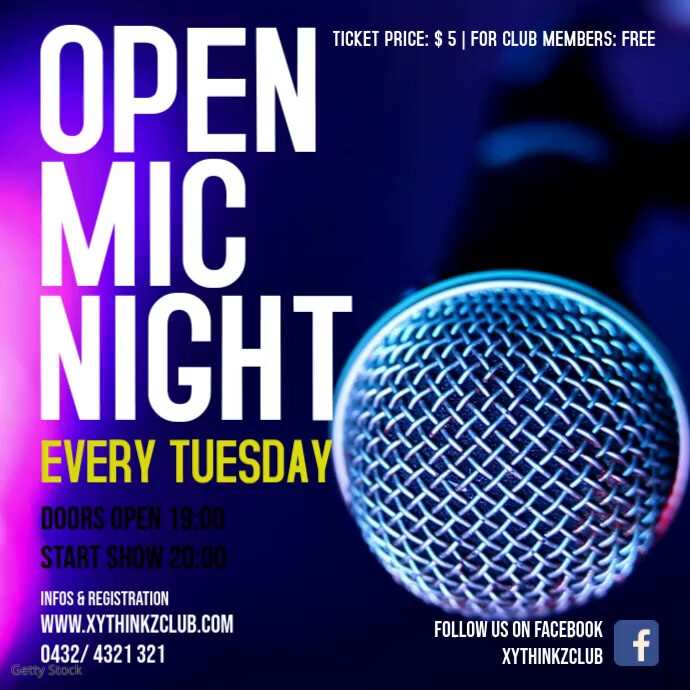 Open Mic night Comedy Show Event Stand Up Ad สี่เหลี่ยมจัตุรัส (1:1) template