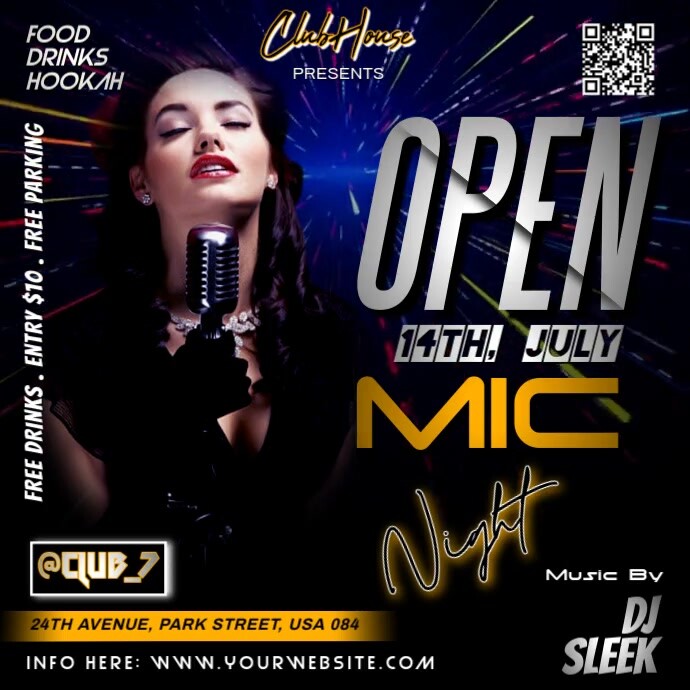 OPEN MIC NIGHT PARTY FLYER POSTER Publicação no Instagram template