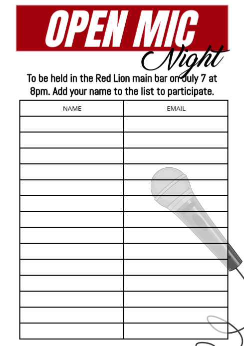 Open Mic Night Sign Up Template | PosterMyWall