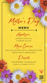 Opening Flowers Animation Yellow Mother's Day Menu Video Display Instagram Reel template
