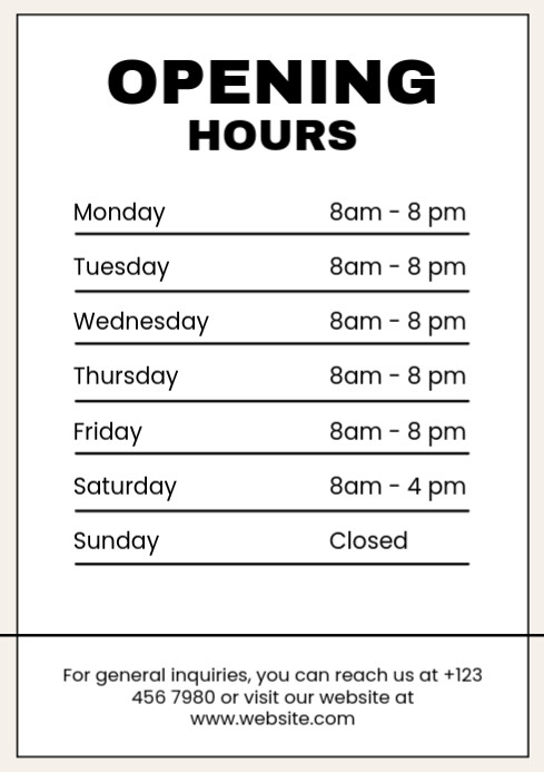 Opening Hours, Business Hour Poster Flyer A4 template