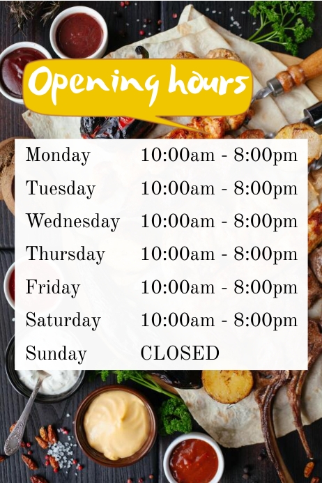 Restaurant Operating Hours opening hours Template | PosterMyWall