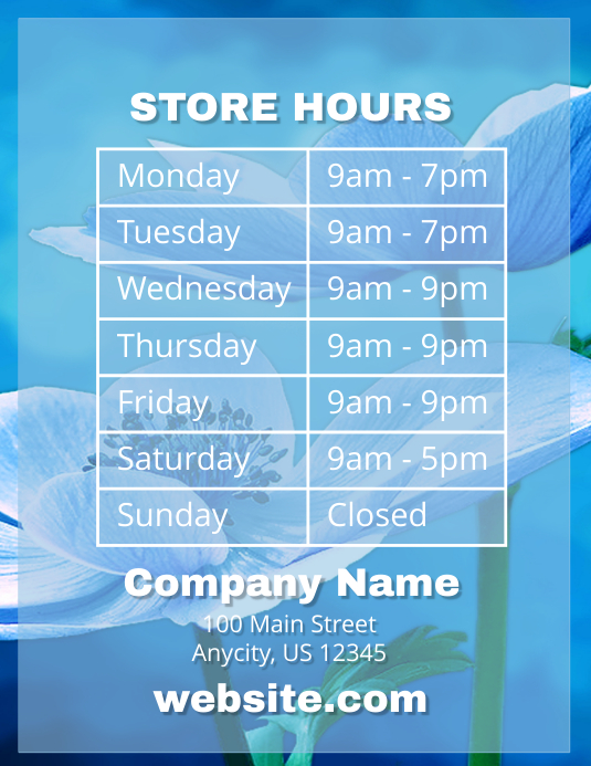 Opening Hours Template PosterMyWall
