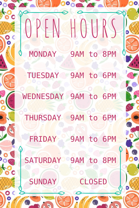 Operating Hour Poster Opening Hours Poster Template | PosterMyWall