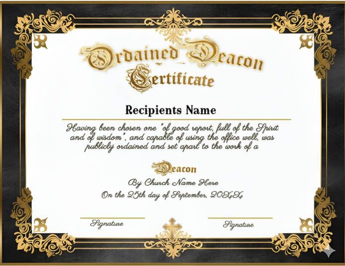 Optimized Title: Elegant Black & Gold Ordained Deacon Certificate ...