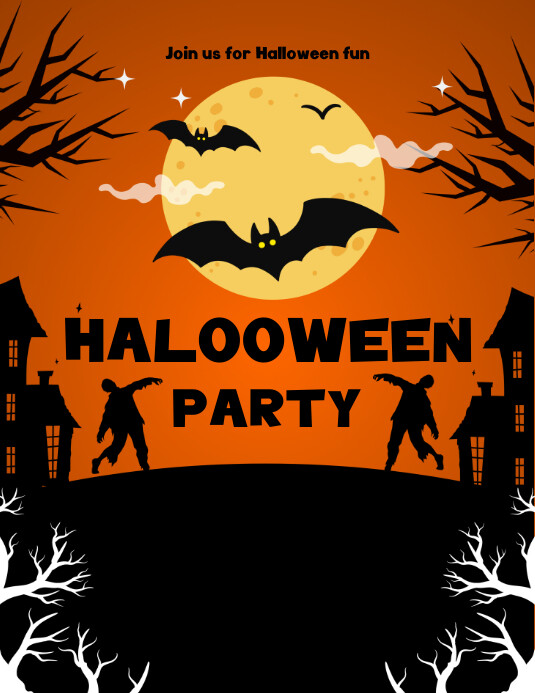 Orange & Black Simple Helloween Party Invitat Ulotka (US Letter) template