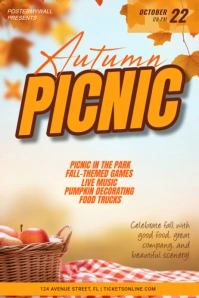 Orange 3d Autumn Picnic Poster template