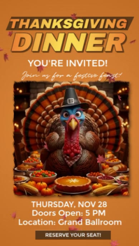 Orange 3d Charming Thanksgiving Dinner Party Digital Invite Kit Instagram Story template