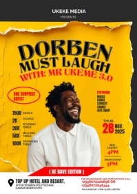 Orange 3d Comedy Night Event Poster A3 template