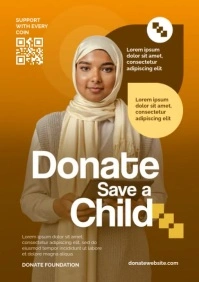 Orange 3d Donate Save A Child Fundraising Poster A3 template