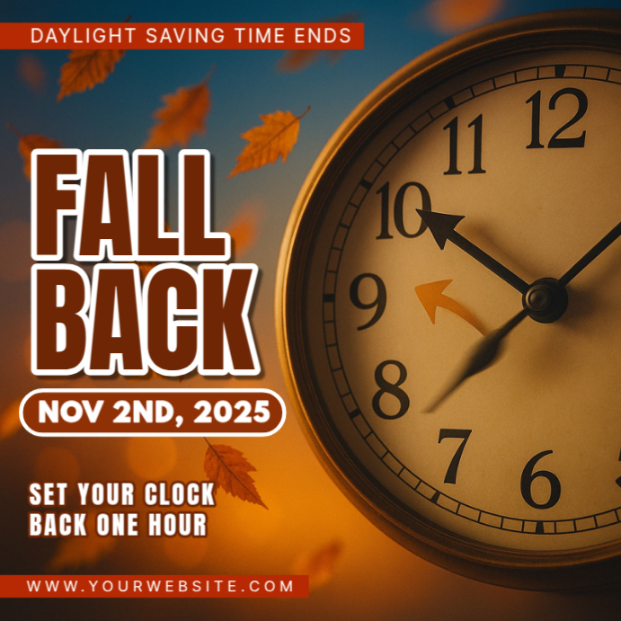 Orange 3d Fall Back Daylight Saving Time Persegi (1:1) template