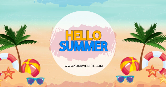 Orange 3d Hello Summer Facebook Shared Image template