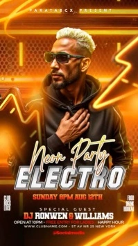 Orange 3d Neon Electro Music Night Party Flyer Template For Club Event Instagram Story