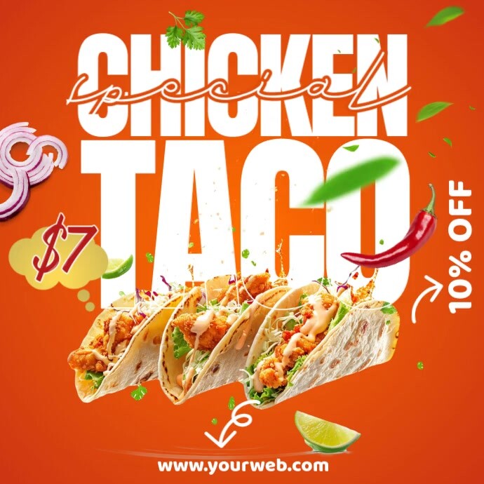 Orange 3d Taco Tuesday Instagram Post template