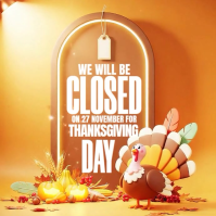 Orange Thanksgiving Closure Announcement Instagram Post Template