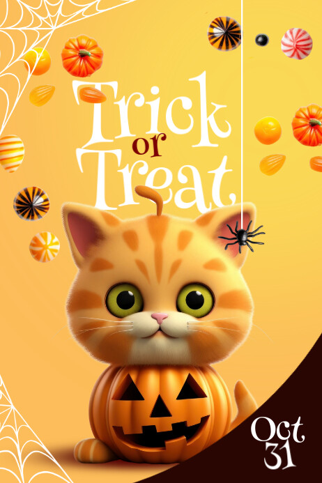 Copy of Orange 3d Trick Or Treat / Halloween Poster | PosterMyWall