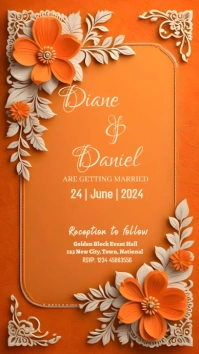 Orange 3d Wedding Invitation Card  Instagram template