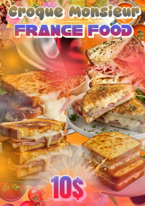 Orange Abstract Croque Monsieur France Food A4 Template | PosterMyWall