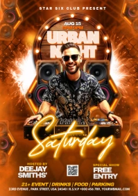 Orange Abstract Urban Night Saturday Party Premium Poster Design A3 template