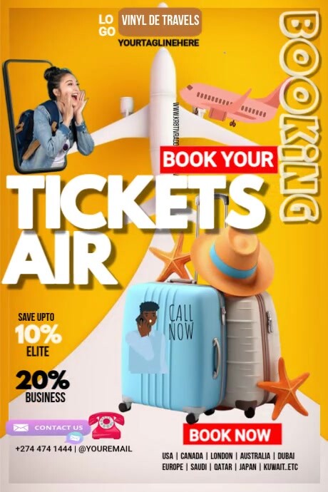 Orange  Air Ticket Booking  Poster 海报 template