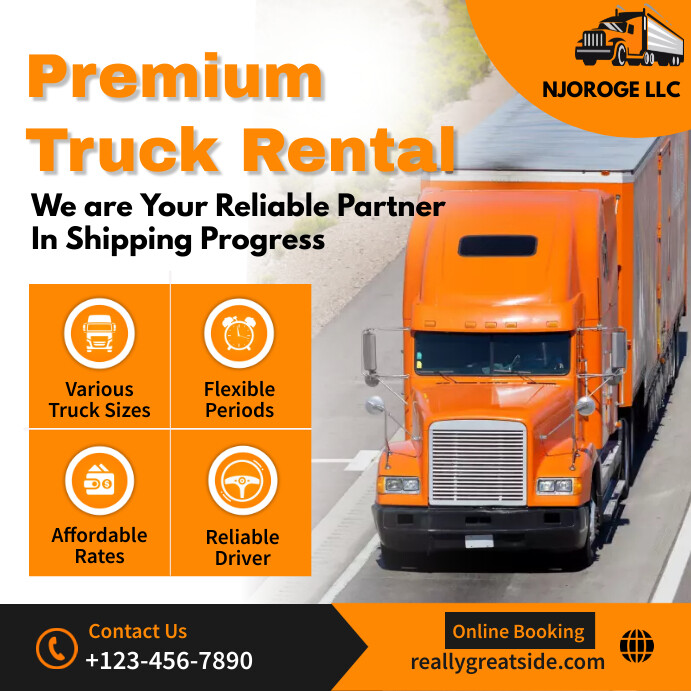 Lorry Rent Advertisements Orange And Black Truck Rental Poster Template | PosterMyWall