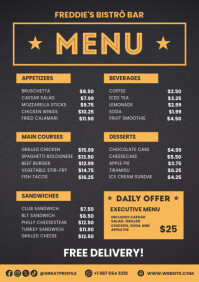 Orange and Black Typographic Restaurant Bar Menu Template A2 A3