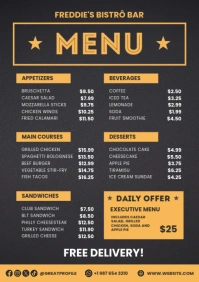 Orange and Black Typographic Restaurant Bar Menu Template A2 A3