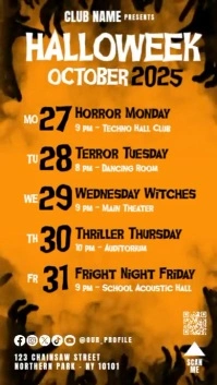 Orange and Black Zombie Halloween Event Schedule Instagram Story template