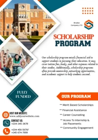 Orange and Blue Modern Scholarship sponsorship program flyer/ poster design design template A3