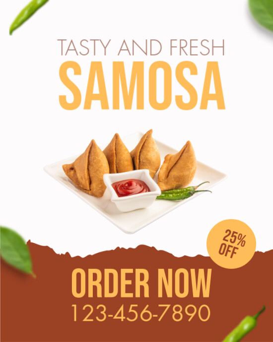 Orange And Brown Samosa Food Instagram Post template