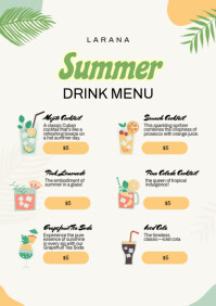 Orange and Green Leaves Tropical Illustrative Summer Drink Menu A4 template