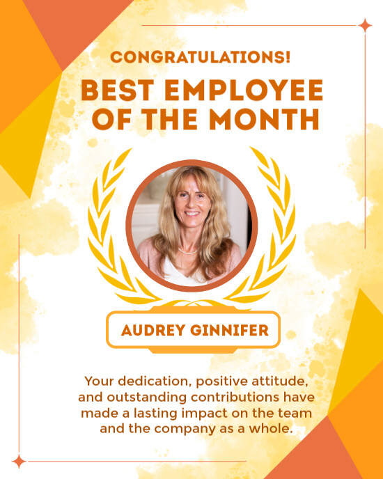 Orange and White Modern & Minimal Employee of the Month  Instagram Portrait template