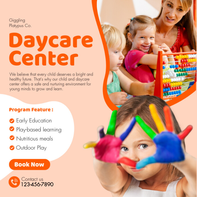 Orange And White Modern Daycare Center Instagram Post template
