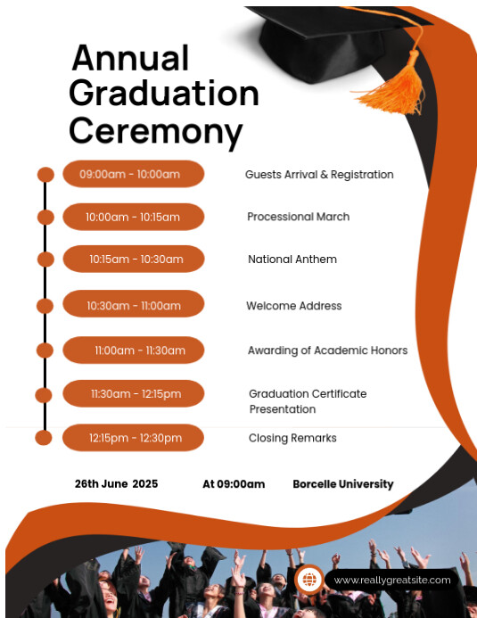 Orange and White Modern Graduation Ceremony Program Template | PosterMyWall