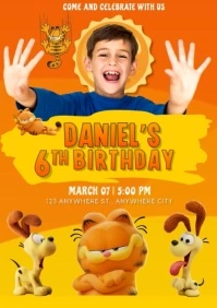 Orange and Yellow Garfield Themed Birthday Invitation A4 template