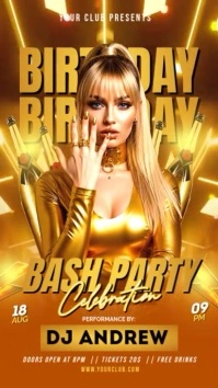 Orange Birthday Bash Night Party Video Flyer Instagram Story template