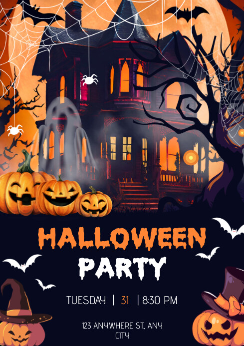 Copy of Orange Black Modern Halloween Party Poster | PosterMyWall