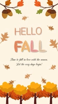 Orange Brown Cute Hello Fall Greeting Instagram Story template