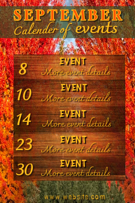 Orange/Brown List-Based September Calendar Poster Template | PosterMyWall